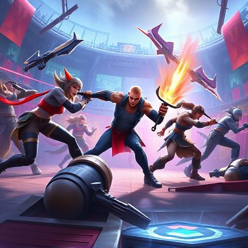 Screenshot from Legends Arena showing a team fight in a MOBA arena.