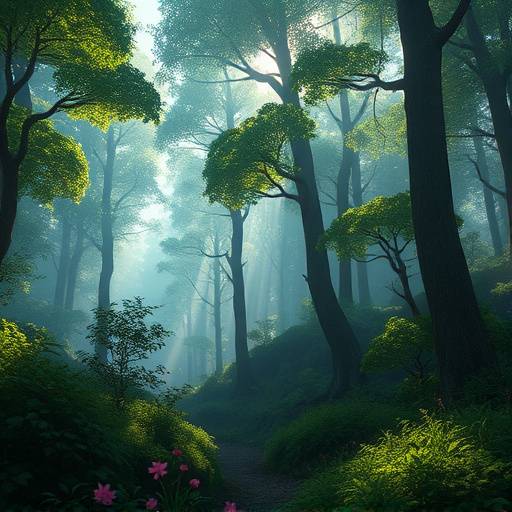 Screenshot from the Aethelgard MMORPG showing a lush forest scene.